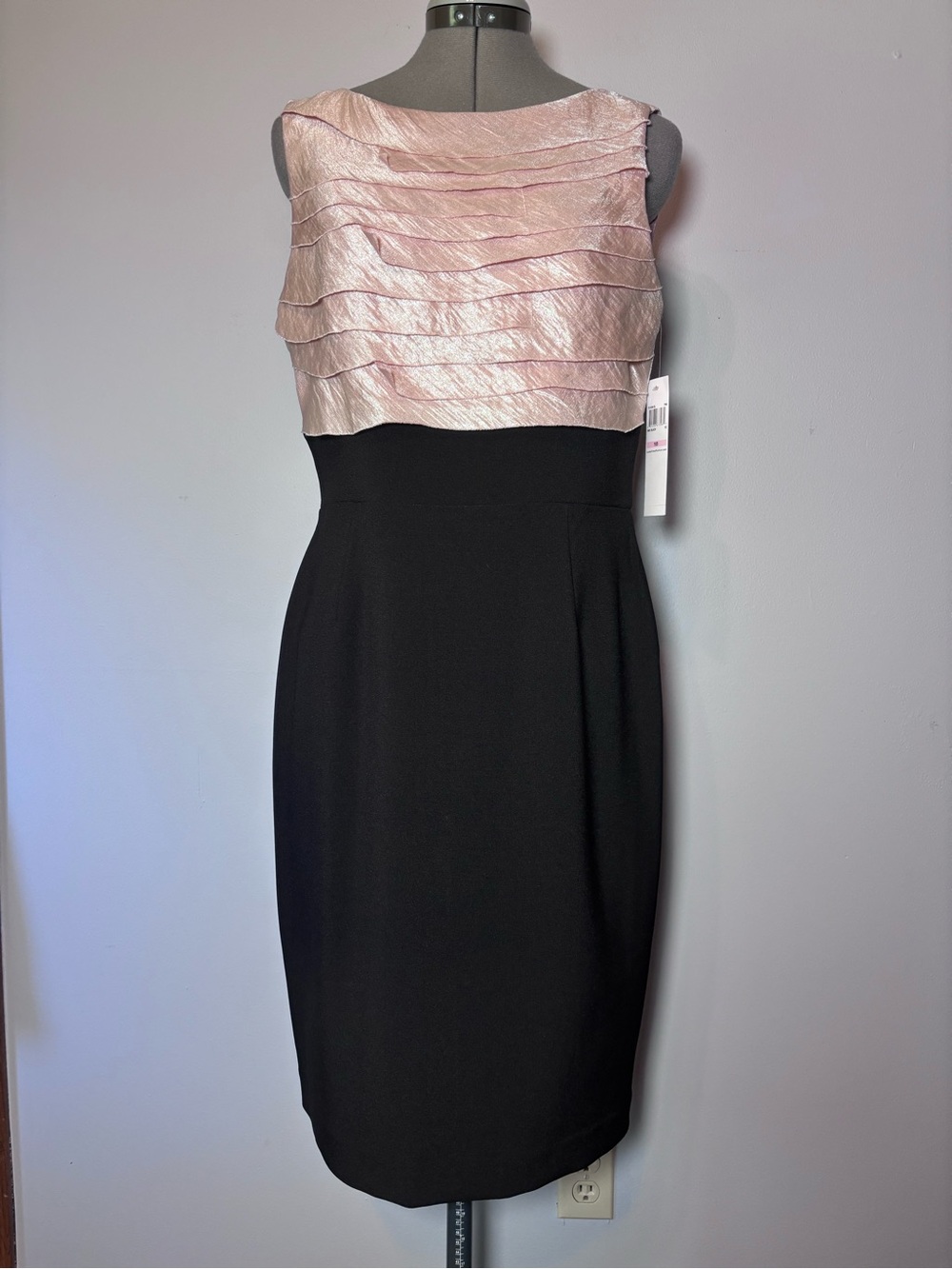 London Times Pink Layered Bodice Black Sheath Dress - size 10